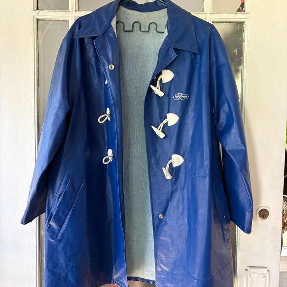 1970s Set Sperry Topsider Navy Blue Raincoat & Hat size M/L Unisex - Picture 3 of 10